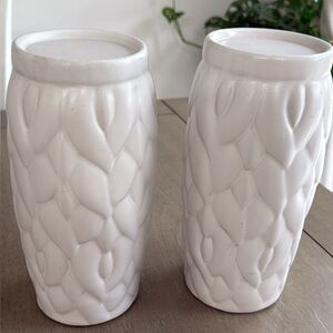 White Textured Ceramic Tall Candle Holders